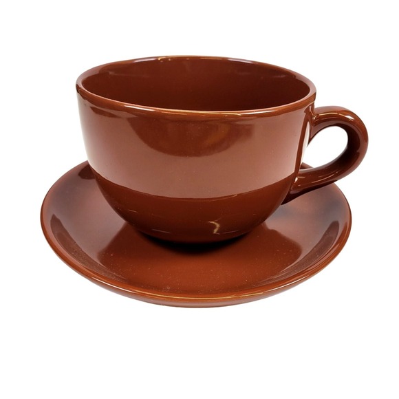 Other - Vintage Chocolate Brown Heavy Jumbo Cup & Saucer Set Restaurant Wear Soup Mug